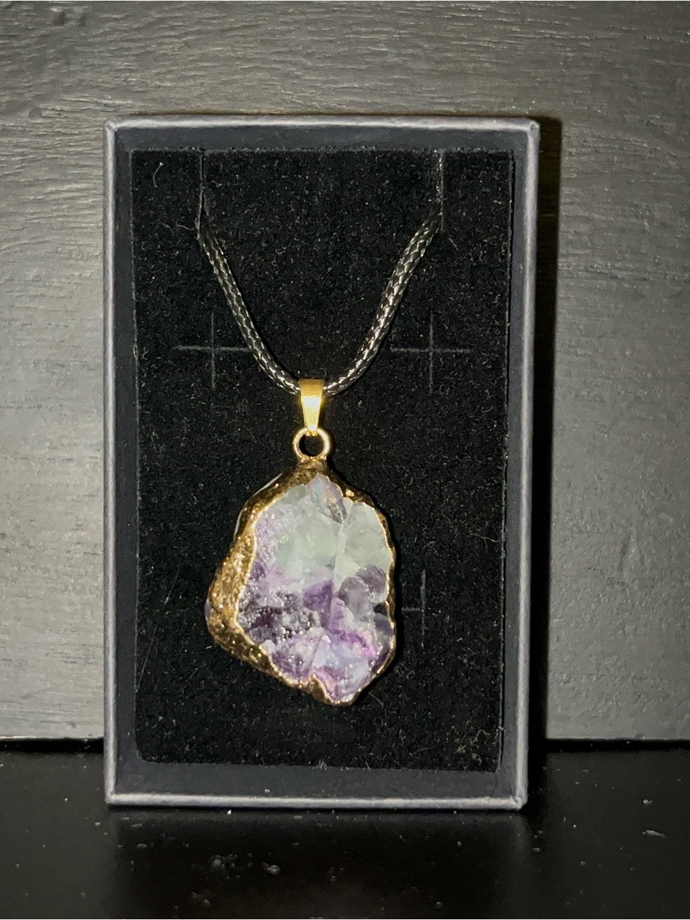 Gold-Edged Amethyst & Green Crystal Pendant Necklace